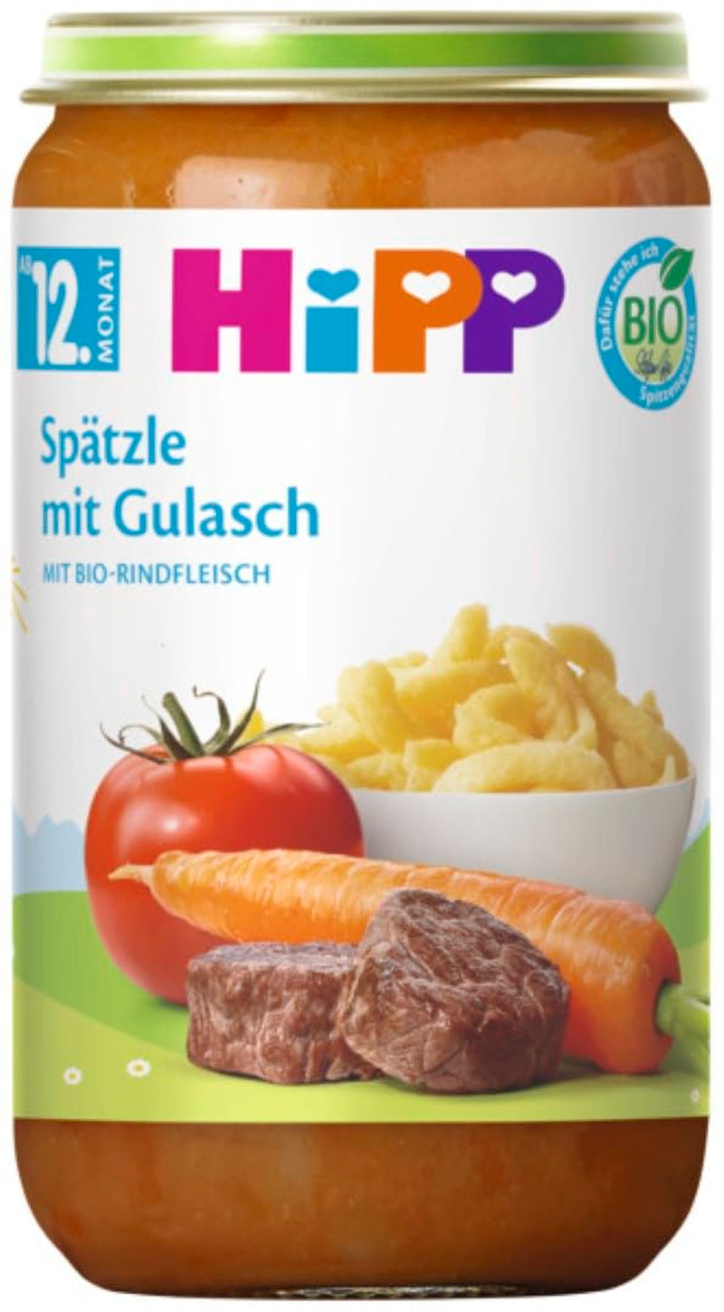 Repas bio HiPP à partir de 12 mois Spätzle au goulasch, 250g, paquet de 6 (6x250g) L'emballage peut varier
