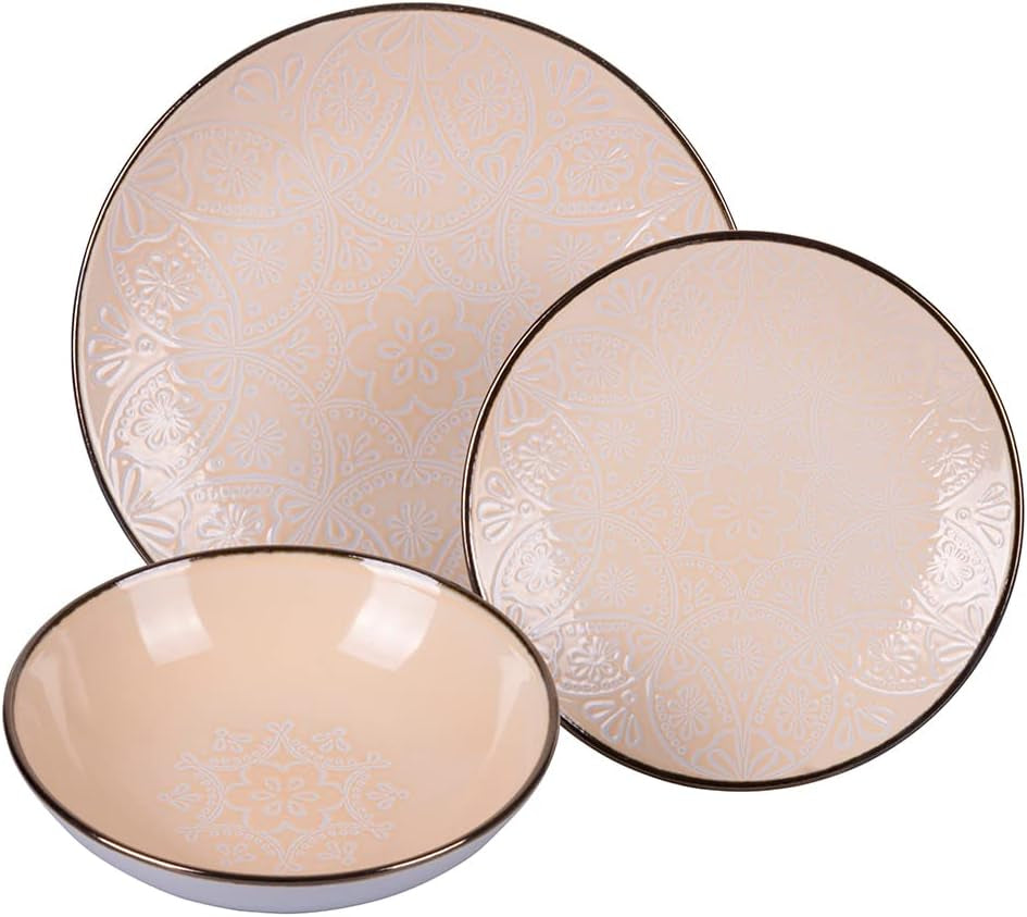 Service de table en grès 12 pièces, 4 assiettes en 4 designs différents, Baku Sunset