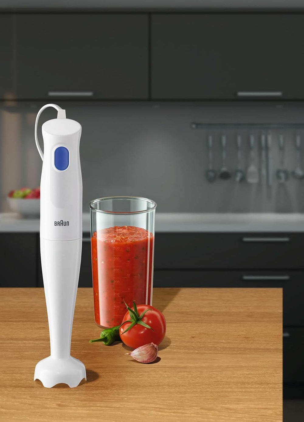 Braun Stabmixer MQ10.001PWH + Messbecher 600 Ml, 5 Jahre Service, Leicht, Easytwist-System Zum Einfachen Wechseln Des Zubehören, Splash Control-Technologie Ohne Spritzer Kitchen Naty Shop