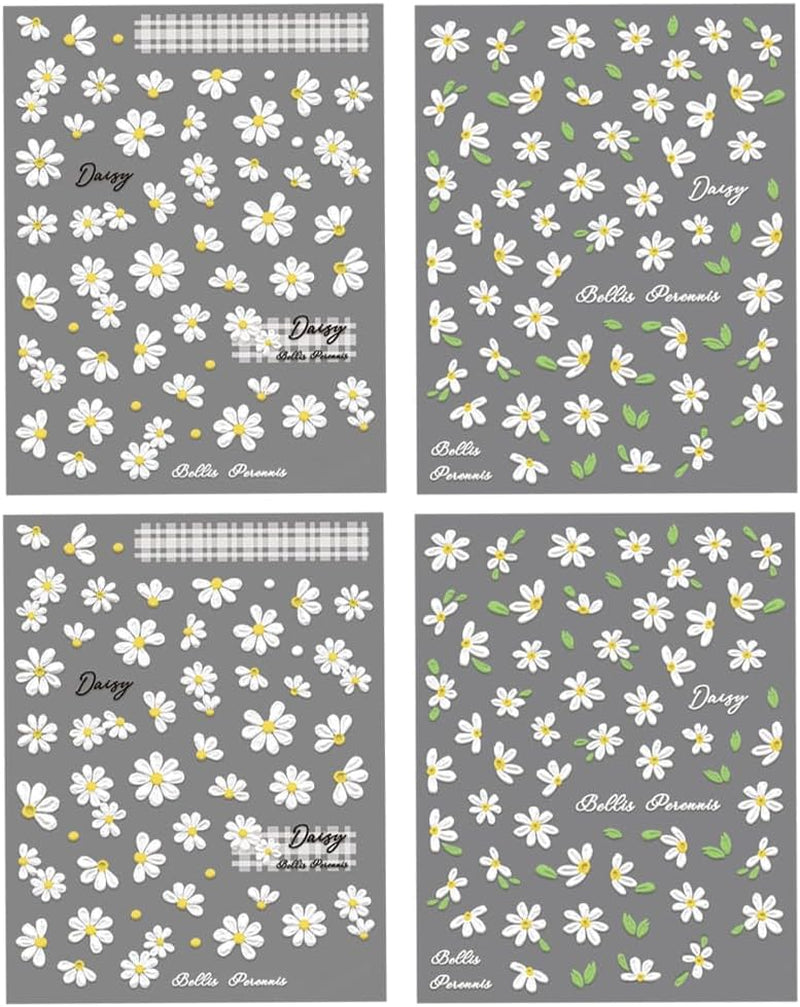 Autocollants pour ongles en forme de marguerites blanches en relief 5D, autocollants pour ongles, feuilles de fleurs, autocollants pour Nail Art, accessoires de décoration d'ongles, autocollants de conception de fleurs, Nail Art
