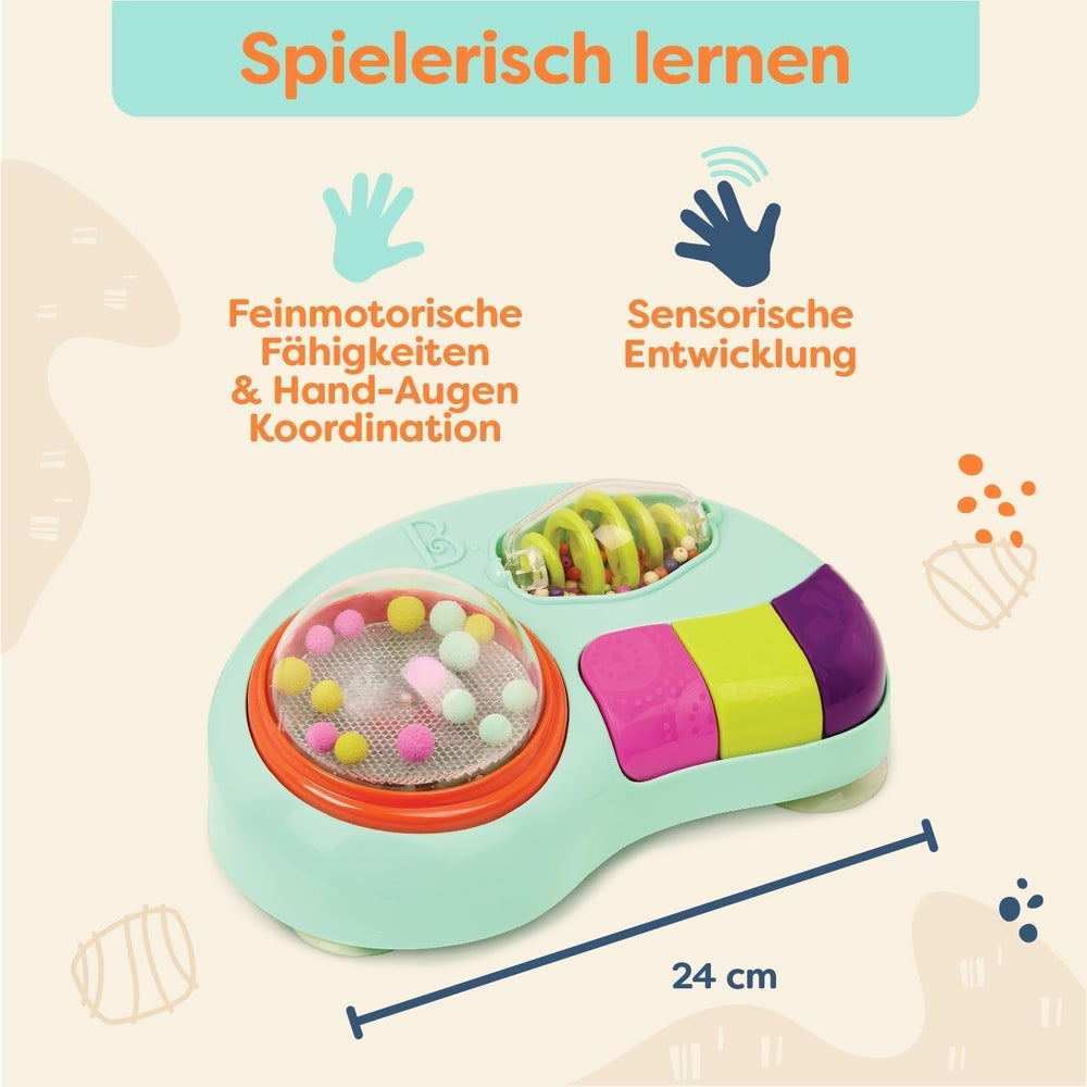 B.toys - Jouet enfant pour chaise haute - Jouet ventouse avec musique, lumières, sons - Jouet sensoriel - Jouet d'activité motrice pour enfant - à partir de 6 mois - Whirly Pop Baby Toys Naty Shop