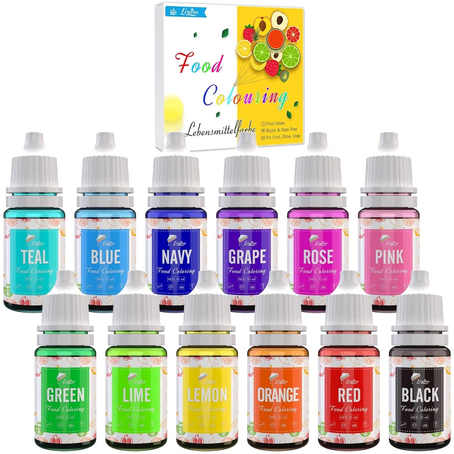 Lot de 12 colorants alimentaires liquides, 10 ml de chaque couleur Naty Shop Default Title