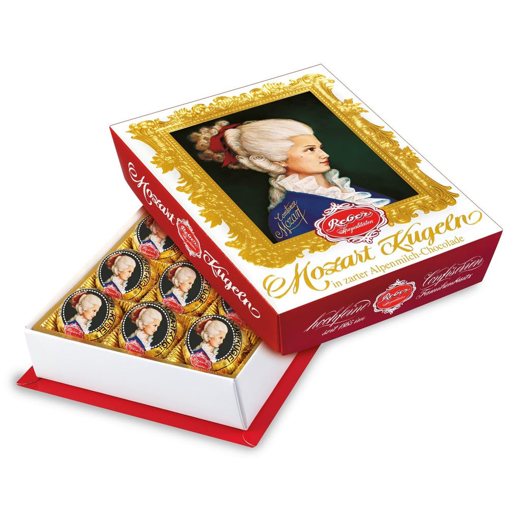 Boules Reber Mozart au chocolat noir, pack de 6 avec pâte d'amande et nougat, vegan - 1 x 120 g
