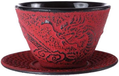 – Service à Thé Dragon Chinois – 1 Théière, 4 Tasses en Fonte et Passoire à Thé – Capacité 0,8L – Décor Asiatique Japonais – Idée Cadeau pour Vaisselle Japonaise – Couleur Rouge