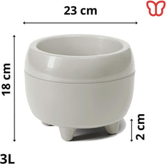Ghiveci LAMELA cu picioare elegante – Ghiveci bej cu drenaj – Rotund Ø 23 cm, 3L – Ghiveci pentru interior și exterior, bej