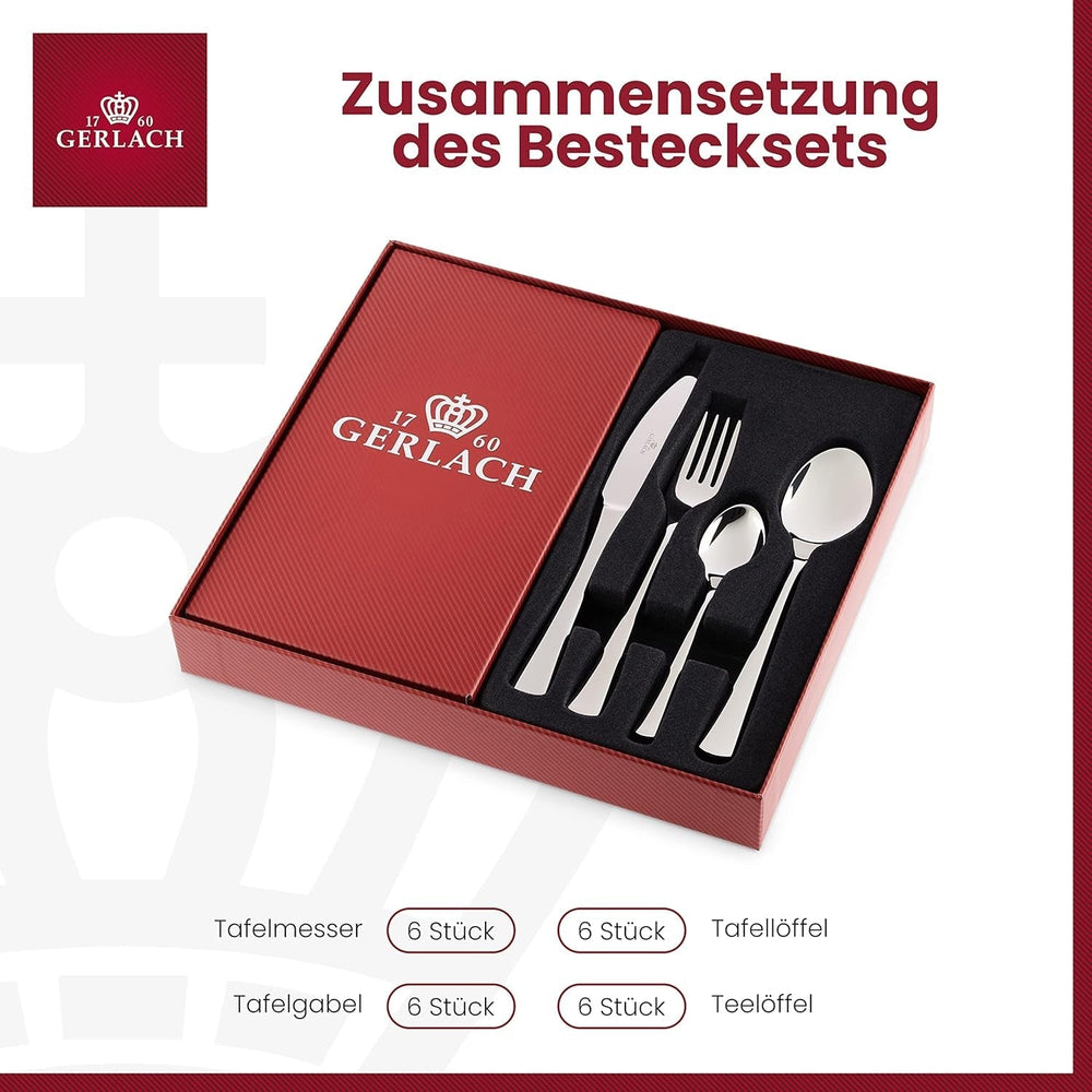 Gerlach 1760 Tunea Set, Couverts en acier inoxydable, 24 pièces, 6 personnes Cuisine Naty Shop