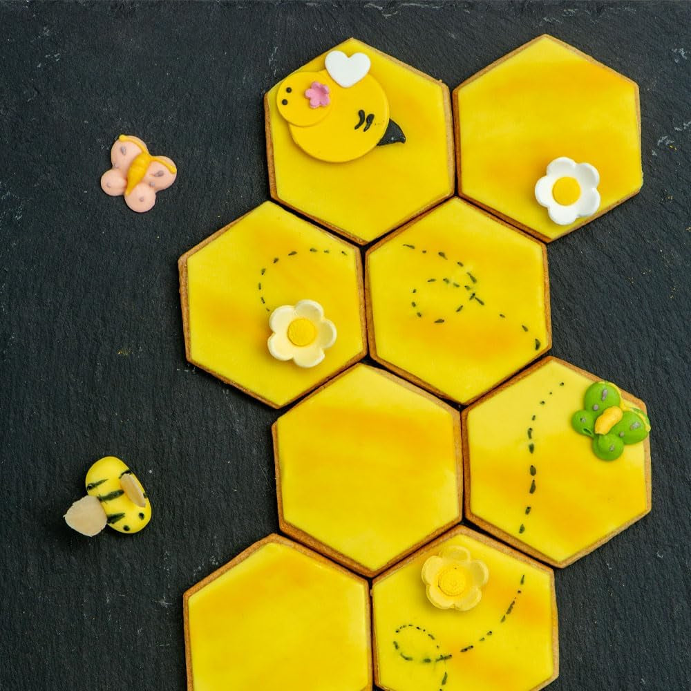 Ensemble d'emporte-pièces hexagonaux de décoration, plastique, jaune, 1,5/2,5/3,5 x 2,2 cm (paquet de 3)