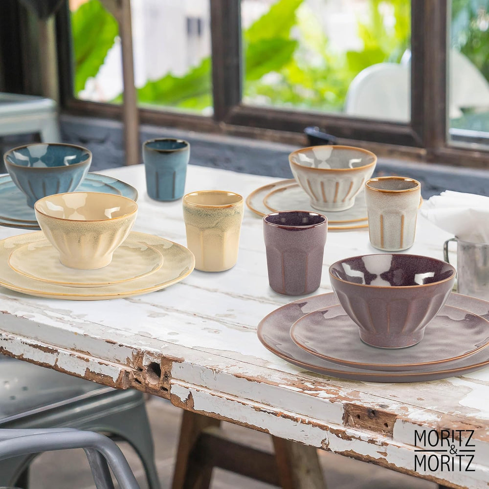 Moritz & Moritz COPA 16-tlg Geschirrset 4 Personen - Elegantes Teller Set aus hohrstandigem Steinzeug - Geschirr Set 4 Personen aus je 4x Dinnerteller, Dessertteller, Müslischale & Kaffeebecher