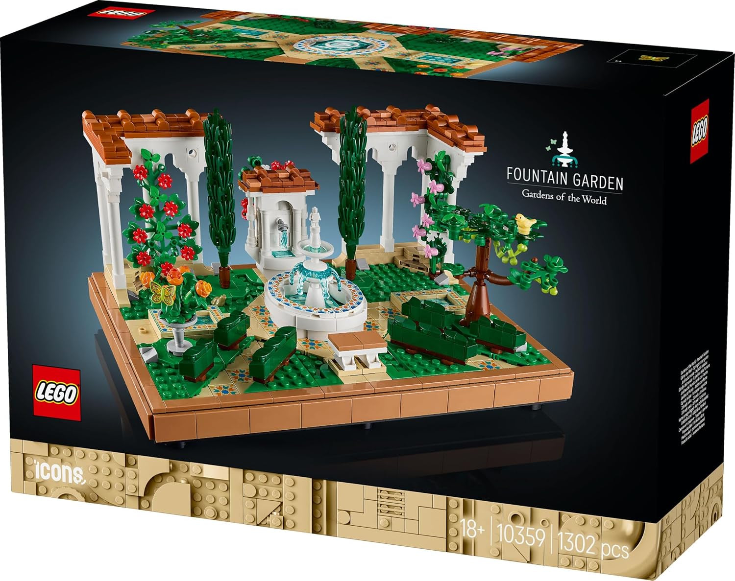 LEGO Icons Springbrunnengarten - Miniatur Bauset für Erwachsene mit Laubengängen, Zypressen, Bäumen, Weinreben, Blumen - Kreative Geschenkidee zum Geburtstag, Einweihung für Frauen, Männer - 10359
