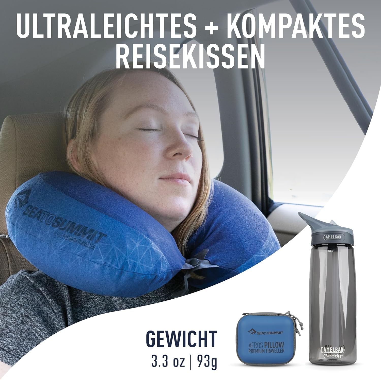 Sea to Summit - Oreiller de soutien lombaire Eros Premium - Oreiller de soutien gonflable - Soulagement du dos - Matériau polyester 50D - Sac de voyage compact - Service, voyage et excursions en voiture - Bleu marine - 93 g