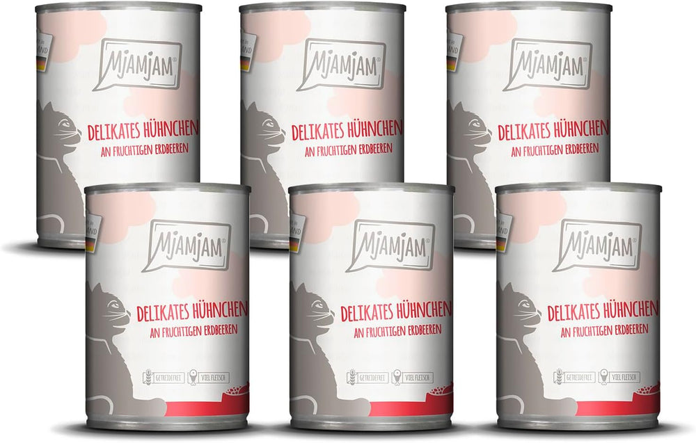 MjAMjAM – Hrană umedă premium pentru pisici - pui delicat cu căpșuni fructate 400g, pachet de 6 (6 x 400g), naturală cu carne suplimentară
