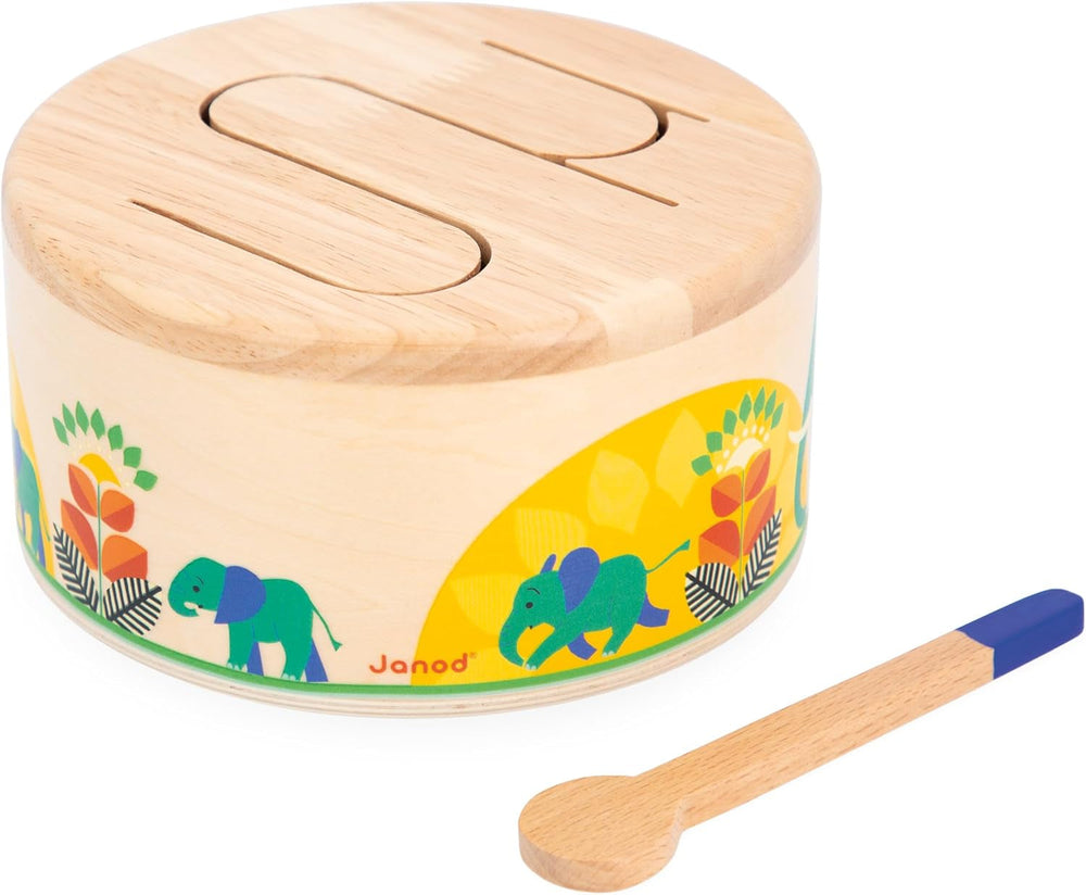 Janod - Tambour Gioia - Tambour + tambour en bois FSC - Jeux de rôle et éducation musicale précoce - Aquarelle - Dès 18 mois, J07650 Bebe Toys Naty Shop