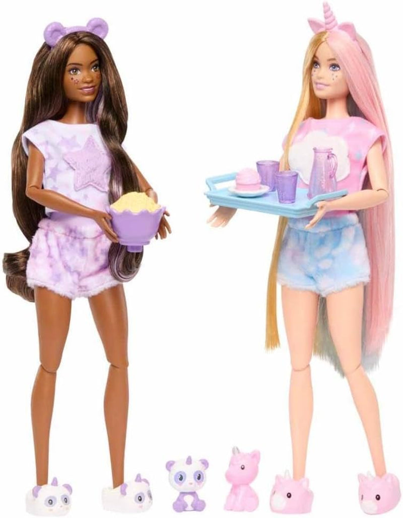 Barbie Cutie Reveal Pyjamaparty Deluxe Set - Über 35 Überraschungen inkl. 2 Puppen, 2 Haustiere, Farbwechsel & Zubehör für endlosen Spielspaß ab 3 Jahren, HRY15