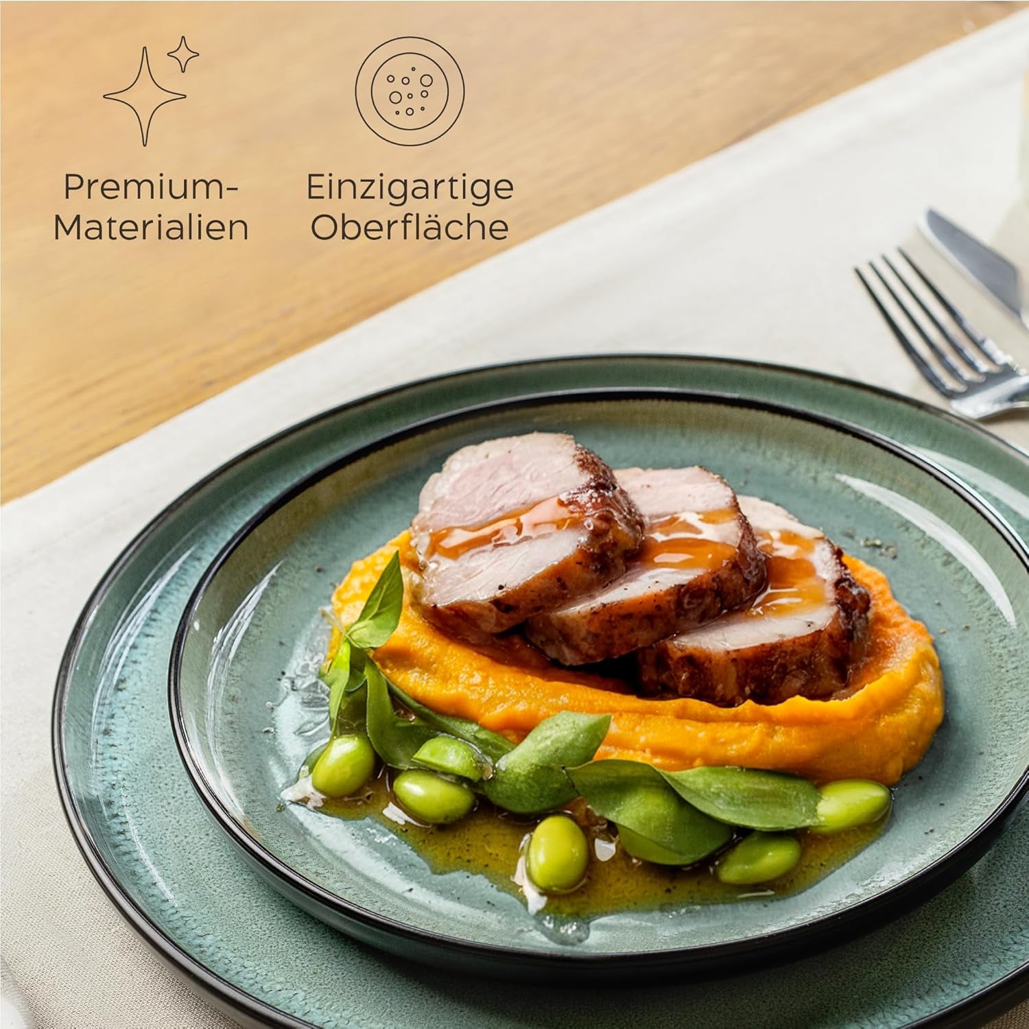 Twinzee Service de table en grès 24 pièces pour 6 personnes – Ensemble bol et assiette – Grès allant au micro-ondes – Collection Riviera