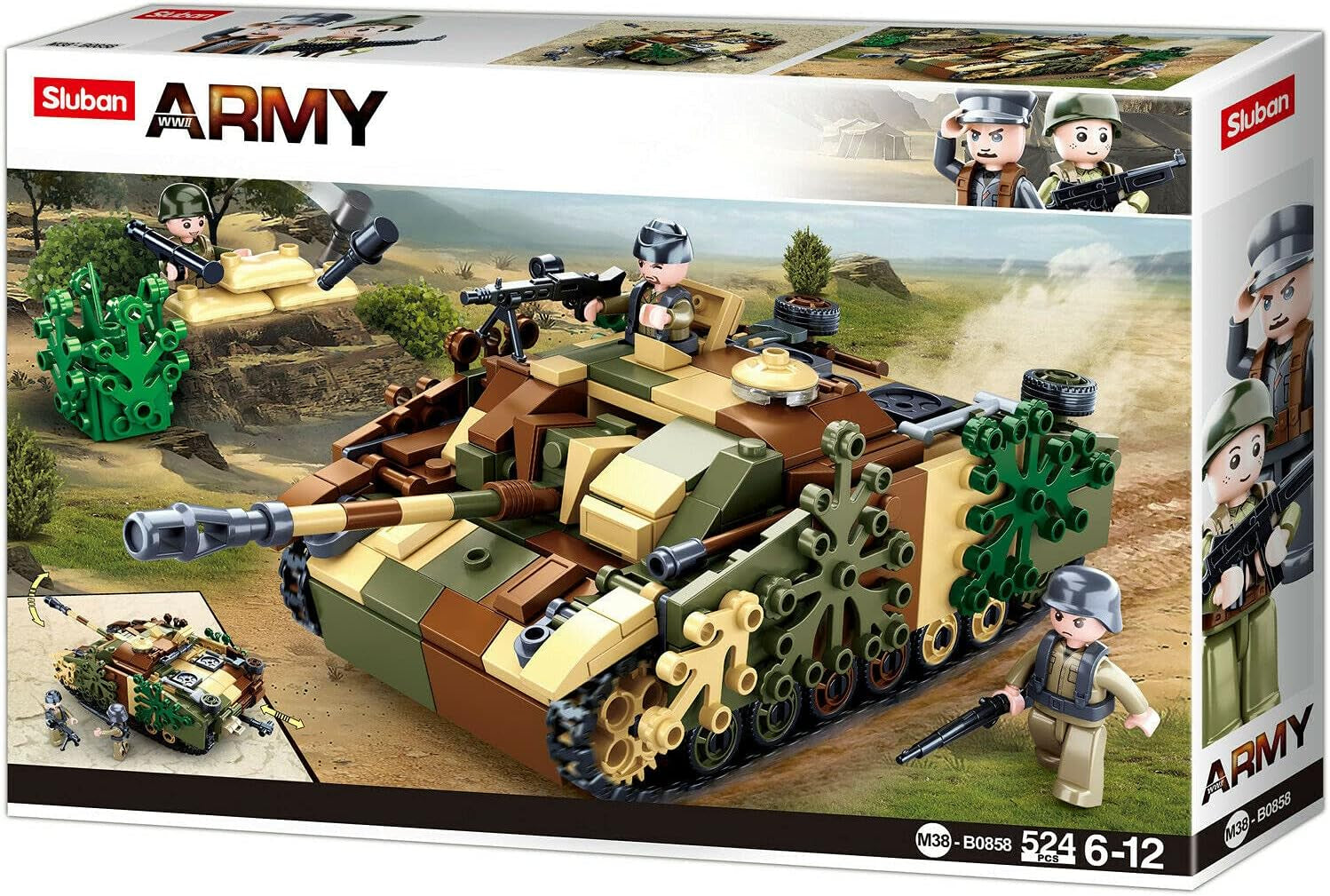 WWII - Deutscher Jagdpanzer (524 Teile), Spielset, Steckbausteine, mit Spielfigur, für Kinder ab 4 Jahren, Mehrfarbig