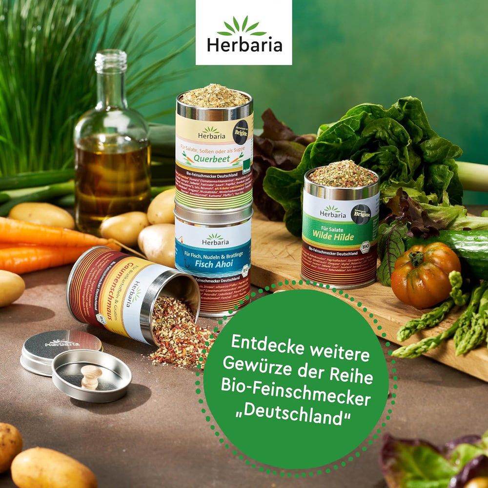 Herbaria Wilde Hilde bio 100g M-Dose-fertige Bio-Gewürzmischung - Saladewürz für ausgefeilte Salade - with erlesenen Ingredient - in nachhaltiger Aromaschutz-Dose