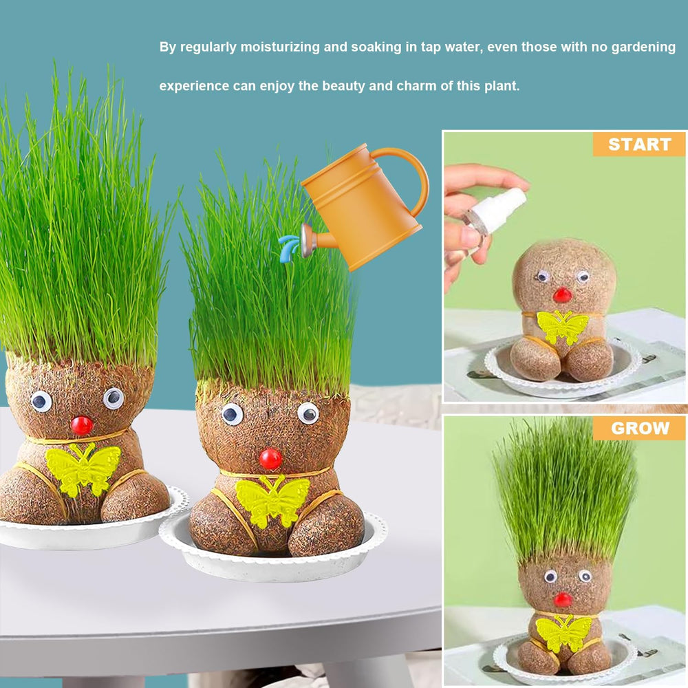 2 Stück Graskopf Wachsende,Graskopf Puppenpflanze,Wachsende Graskopf Puppenpflanze,Graskopf Haarwuchs,Grass Head Doll Bonsai Growing Plants,Mini Bonsai Gras Kopf Figure Puppen Für Schlafzimmer