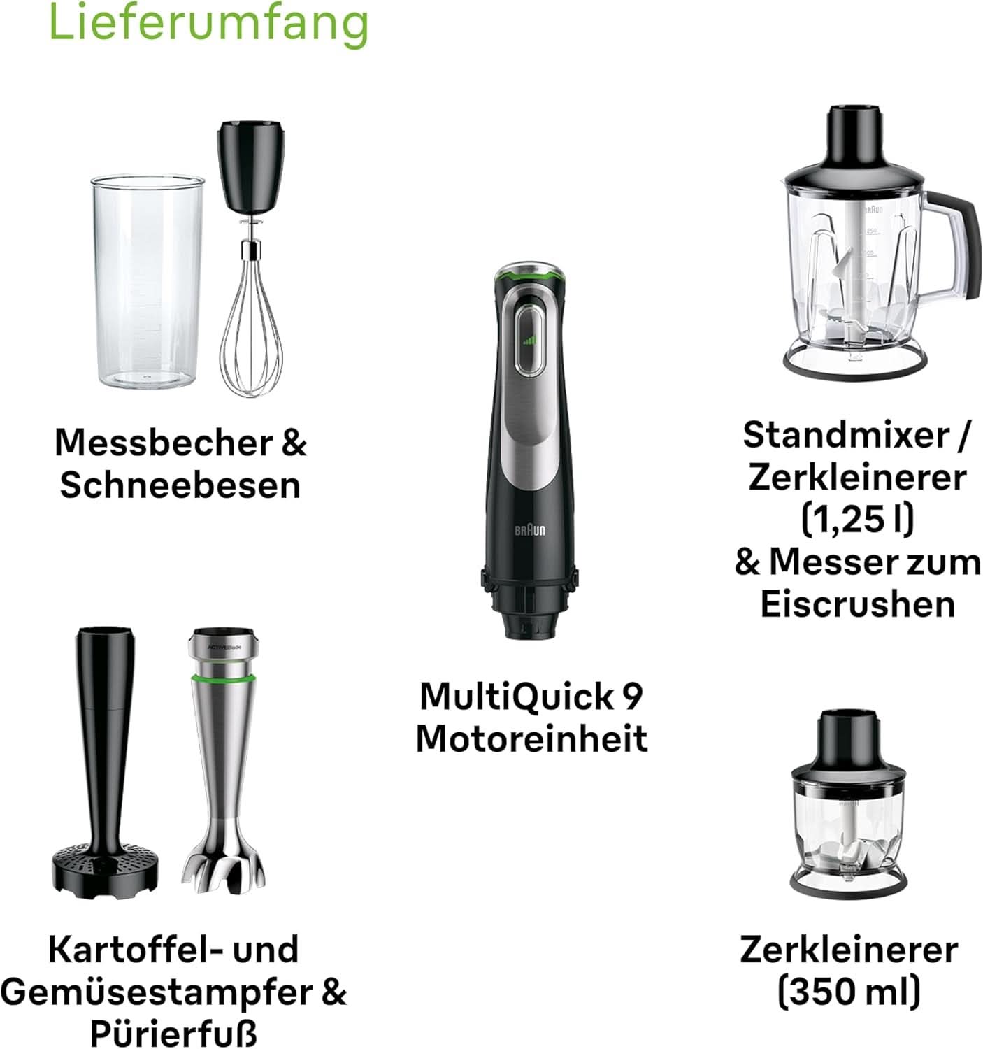Braun Multiquick 9 MQ 9147X – 5-In-1 Stabmixer Mit Standmixer-Aufsatz, Zerkleinerer, Kartoffel- & Gemüsestampfer & Schneebesen, Stufenlose Geschwindigkeitseinstellung, 1200 W, Schwarz/Edelstahl Bucatarie Naty Shop