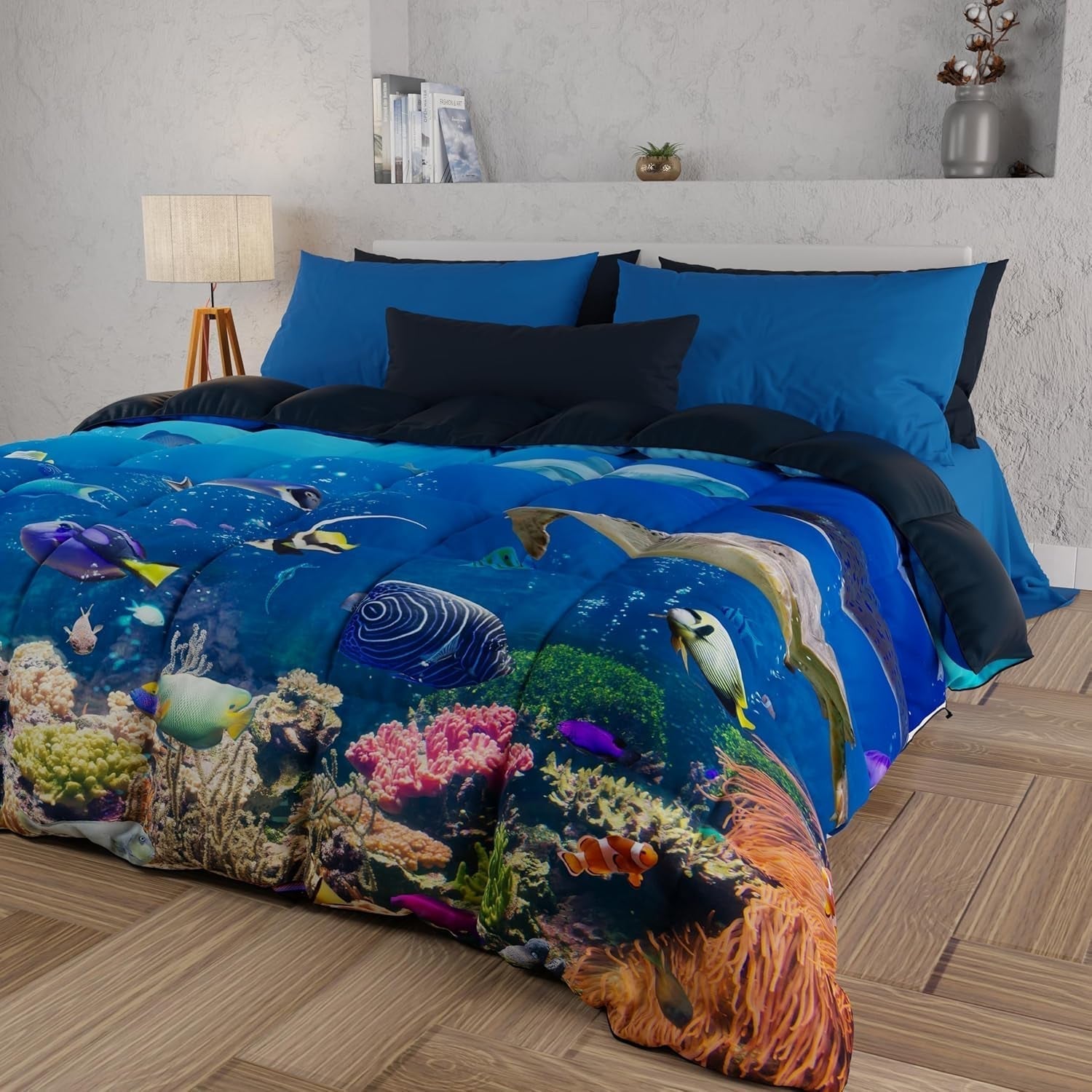 Housse de couette PETTI Artigiani Italiani pour lit double, 100% Made in Italy, Couettes et couettes Aquarium Naty Shop