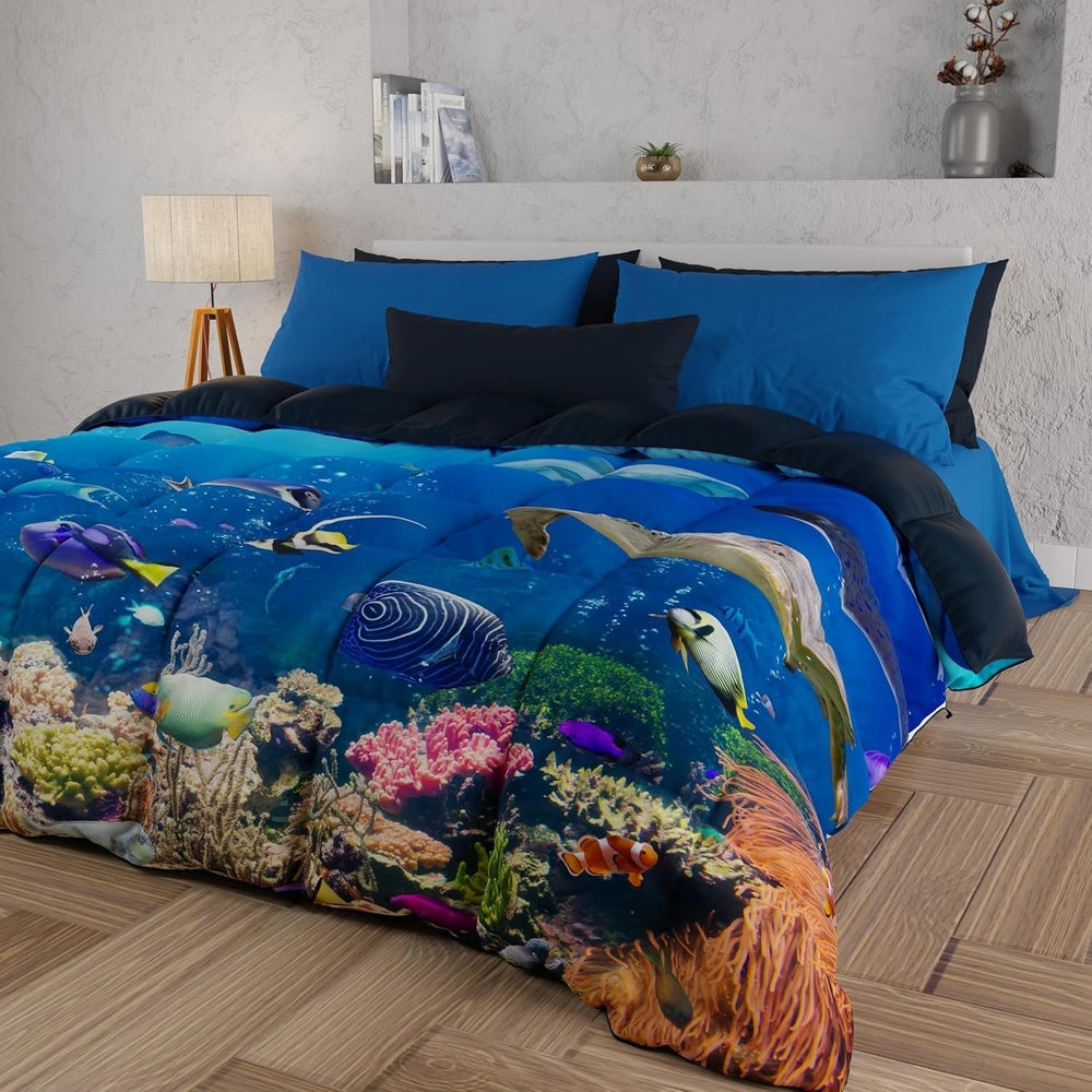 Housse de couette PETTI Artigiani Italiani pour lit double, 100% Made in Italy, Couettes et couettes Aquarium Naty Shop