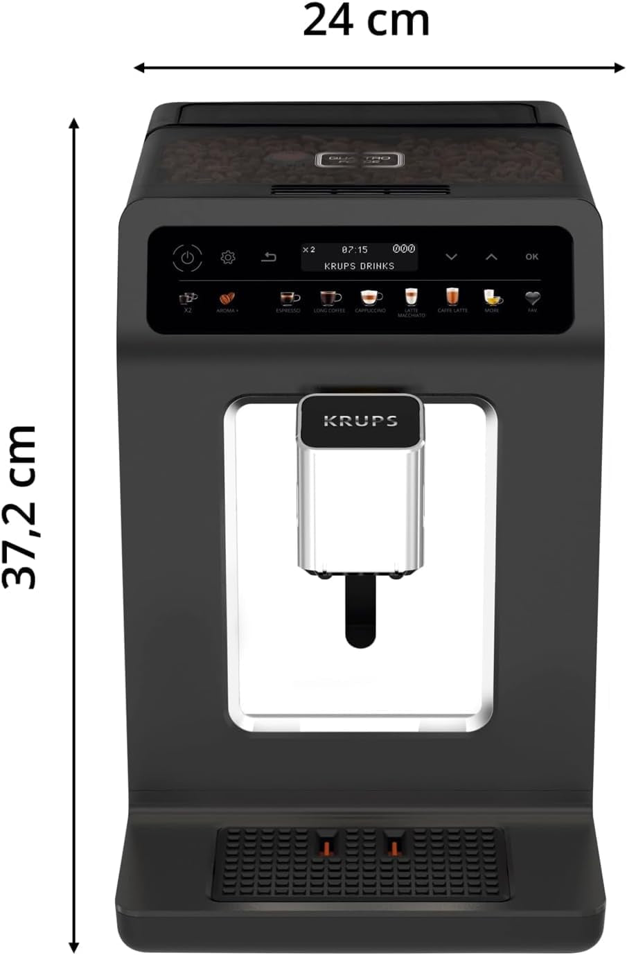 Machine à expresso automatique KRUPS Evidence One avec tuyau à lait, cappuccino à une touche, 12 boissons spéciales, fonction 2 tasses, écran couleur, machine à expresso, certificat TÜV, noir, EA895N10