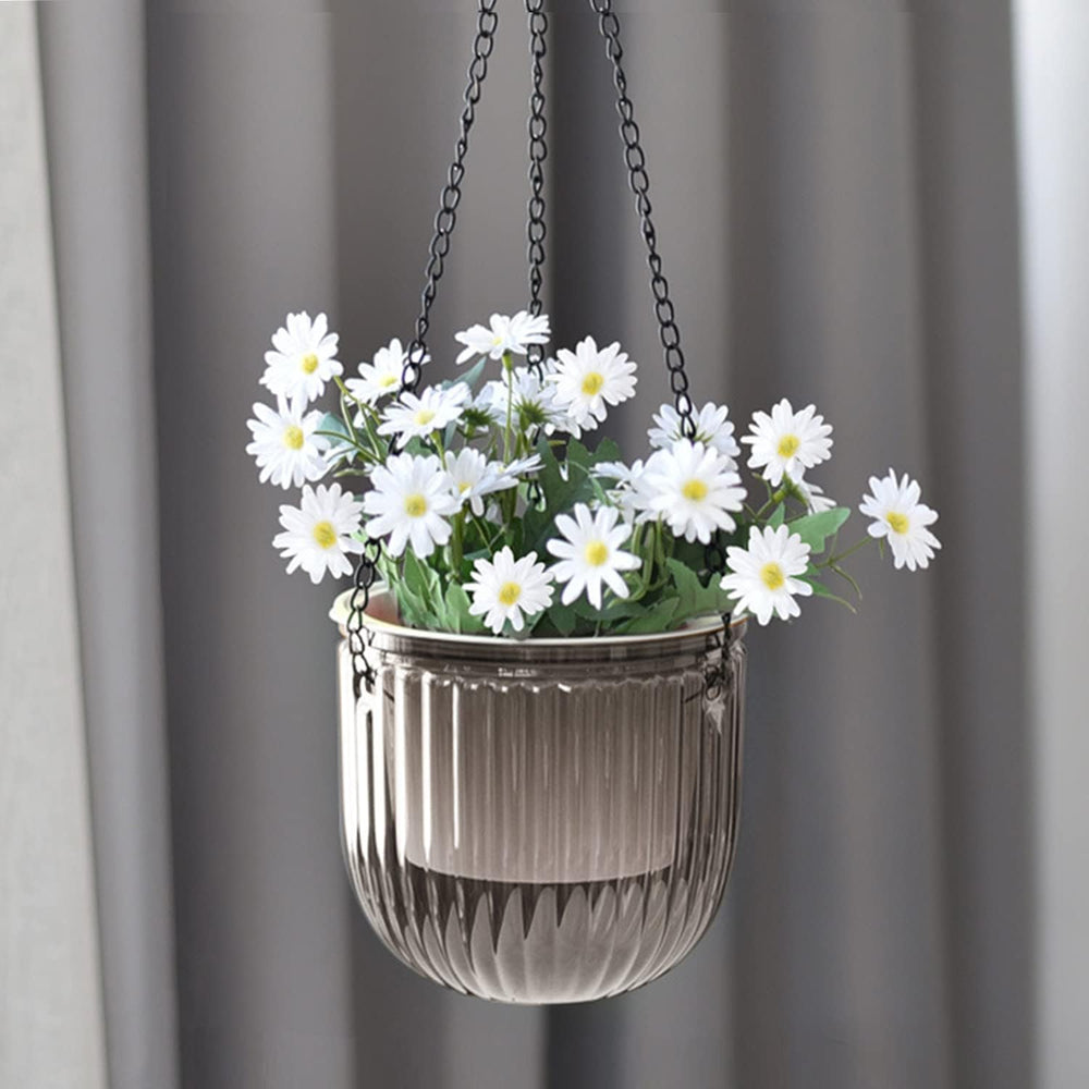 Lot de 2 jardinières suspendues à arrosage automatique, pot de fleur suspendu d'intérieur de 16,5 cm avec 3 crochets et trous de drainage pour une utilisation intérieure et extérieure, plafond, balcon et décoration murale (gris)