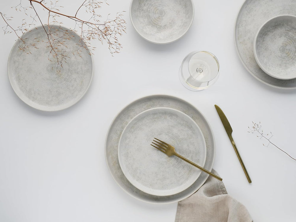 CreaTable, 23714, série Uno Athena, service de table 12 pièces pour 4 personnes, service d'assiettes en porcelaine, passe au lave-vaisselle et au micro-ondes, fabriqué au Portugal