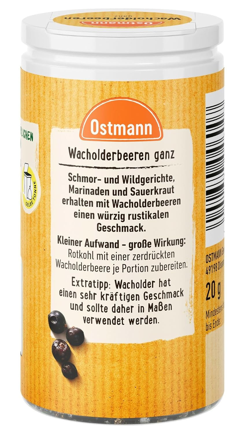 Ostmann Gewürze - Wacholderbeeren ganz | Idéal pour assaisonner les plats de choucroute et de gibier 20 g dans Der Streudose