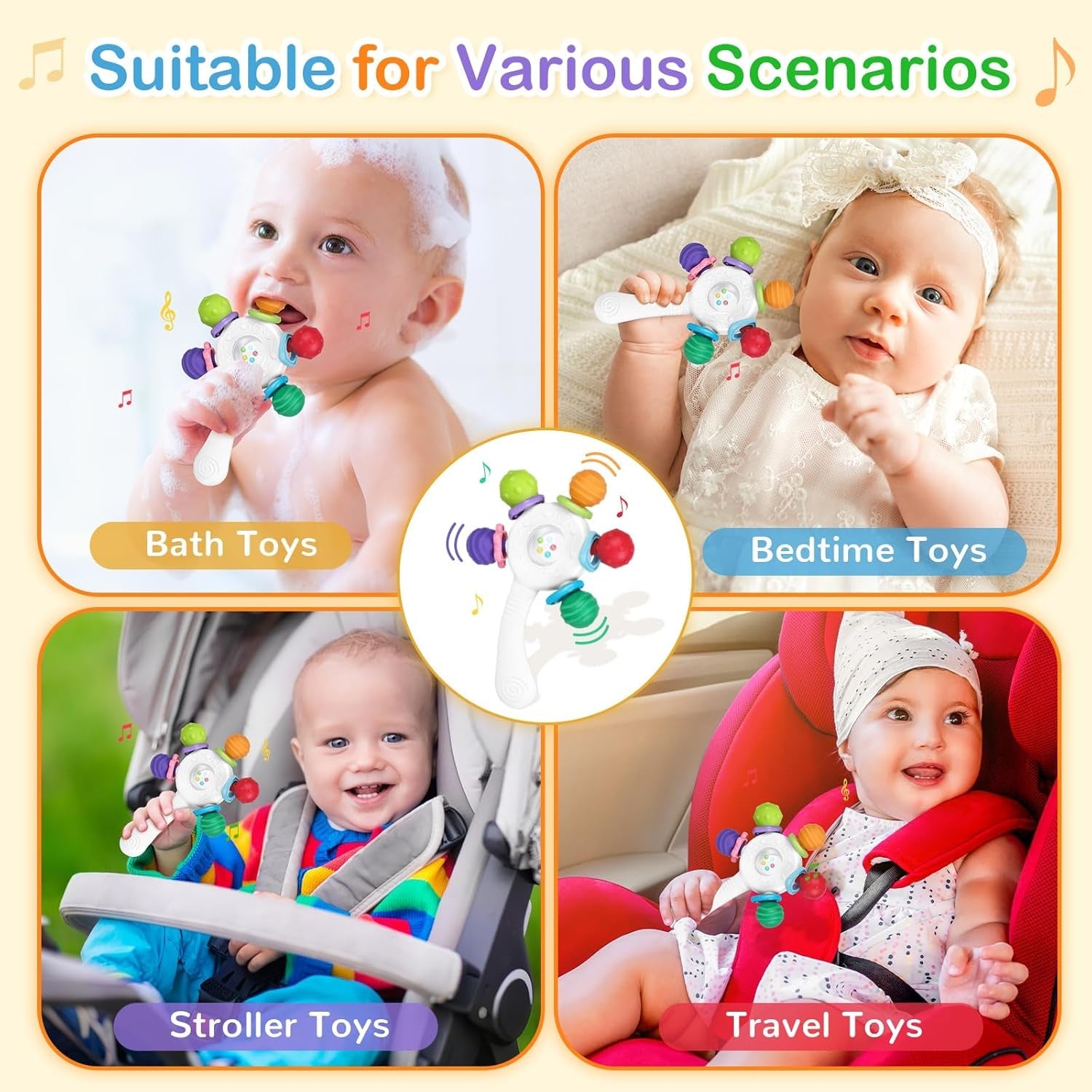 Anneaux de dentition pour bébé de qualité alimentaire – Sans BPA, design résistant à l'étouffement, poignée renforcée, adapté au développement de l'audition et des dents, idéal pour les bébés de 0 à 36 mois (blanc)