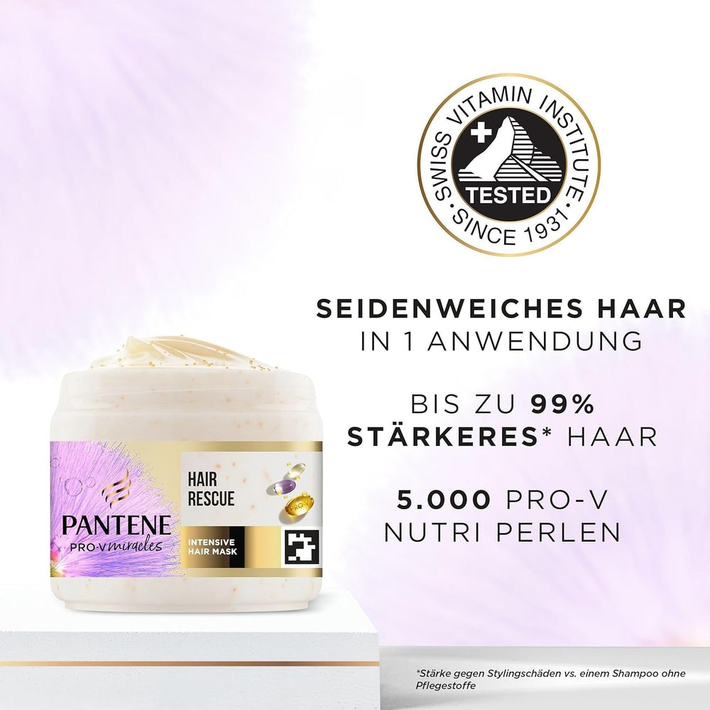 Masque capillaire intensif Pantene Pro-V Silky & Glowing Hair Rescue avec biotine et kératine Reconstruct 300 ml. Aide à réparer les cheveux secs, abîmés ou méchés Masque Capillaire Naty Shop