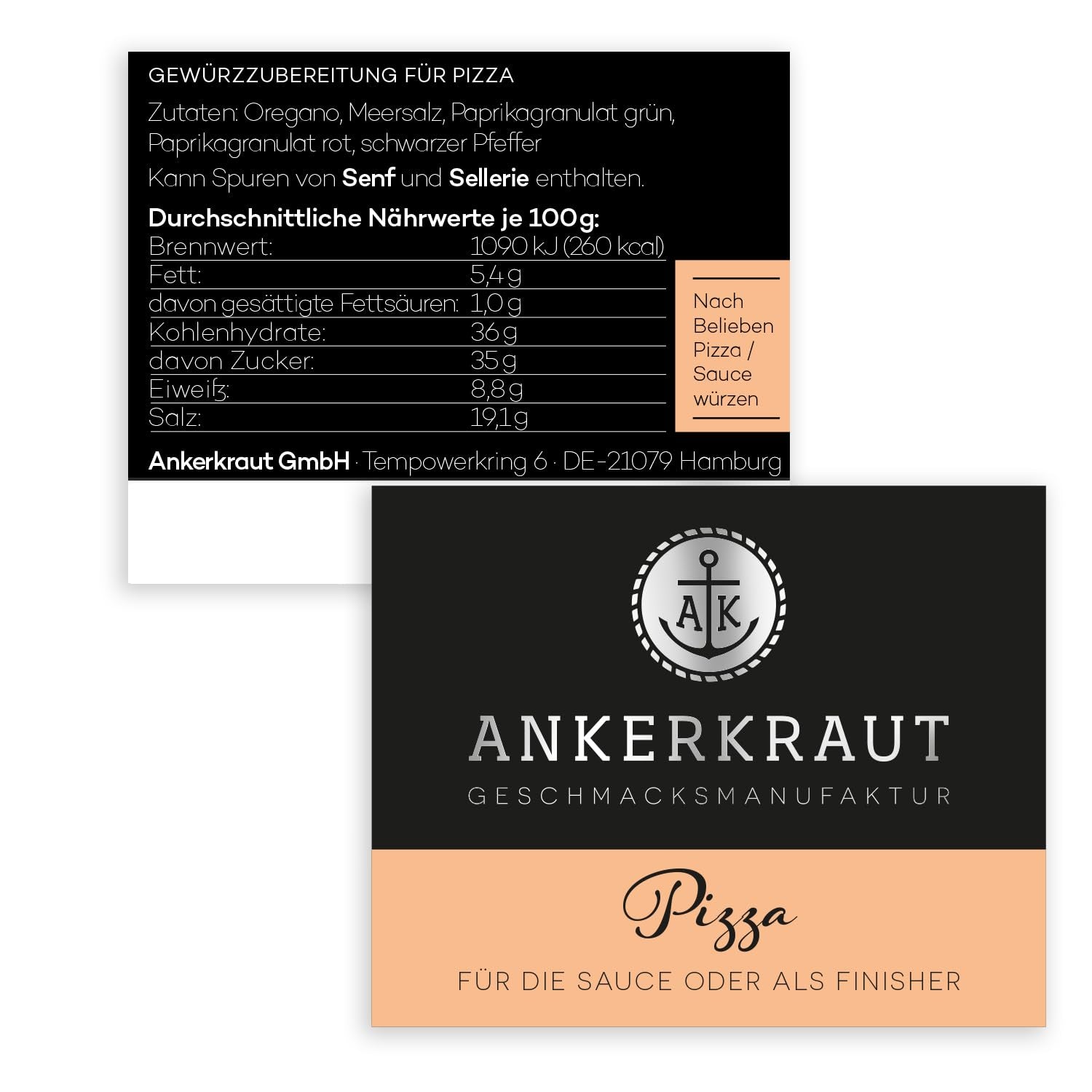 Ankerkraut Pizza, pour un goût italien original, comme celui du Steinofen, également pour les pâtes, la tomate-mozzarella et bien d'autres plats, 45 g dans un verre en liège