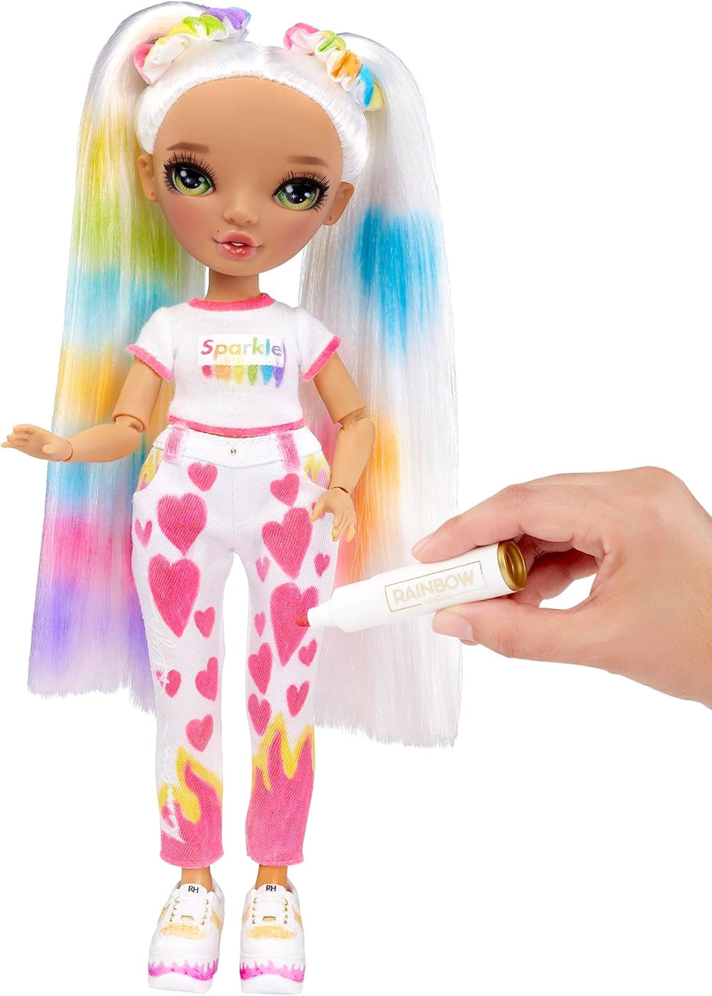 Rainbow High Color & Create DIY Modepuppe - Vert Augen, Zopfe, extra Top & Schuhe, abwaschbare Regenbogenstifte - Ausmalen, Gestalten, Spielen, Auswaschen - pour les enfants de 4 à 12 ans et les jeunes