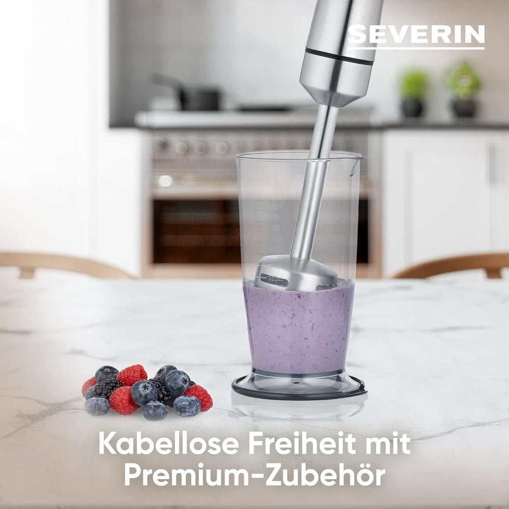 SEVERIN Kabelloser Stabmixer Mit Premium-Set, Abnehmbarer Mixstab, Mit Pürierstab, Multizerkleinerer, Mixbehälter, Kartoffelstampfer & Schneebesen, Schwarz/Edelstahl-Gebürstet, SM 3775 Mother and Child Naty Shop