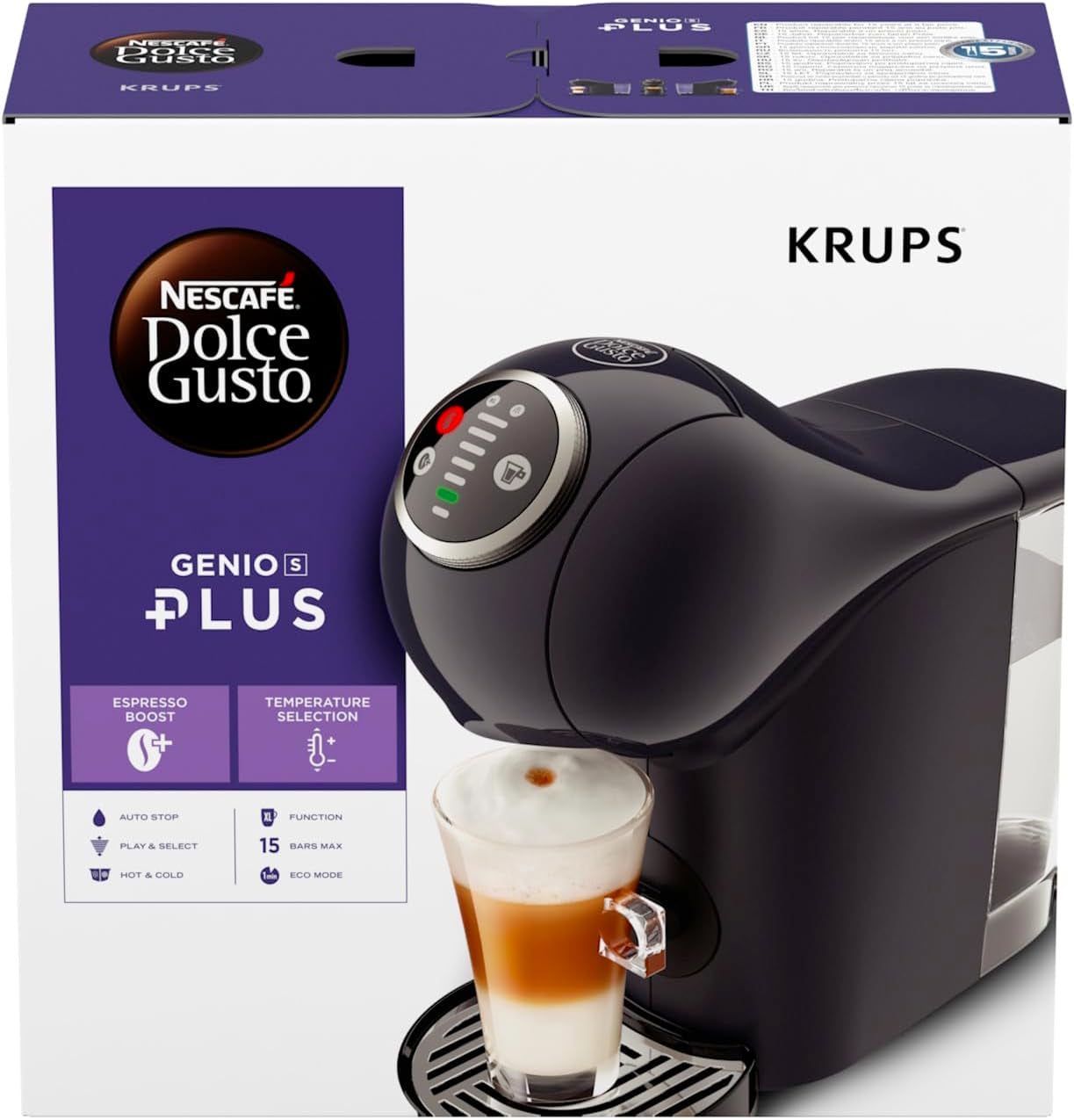 NESCAFÉ Dolce Gusto Genio S Plus de Krups, machine à café à capsules compacte, capacité 0,8 litre, 1500 watts, avertisseur automatique de détartrage, gris sidéral, KP340B