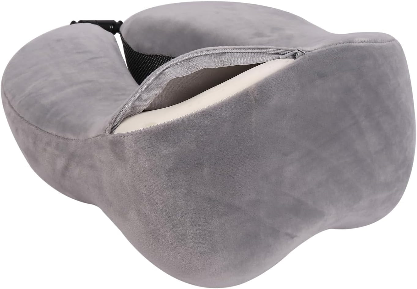 WELLGRO Ensemble d'oreillers cervicaux avec masque de sommeil 3D et bouchons d'oreille - Housse amovible - Mousse à mémoire de forme - Fermeture à glissière - Sac de rangement inclus - Oreiller de voyage - Couleur au choix, Couleur: Gris Oreillers orthopédiques cervicaux Naty Shop