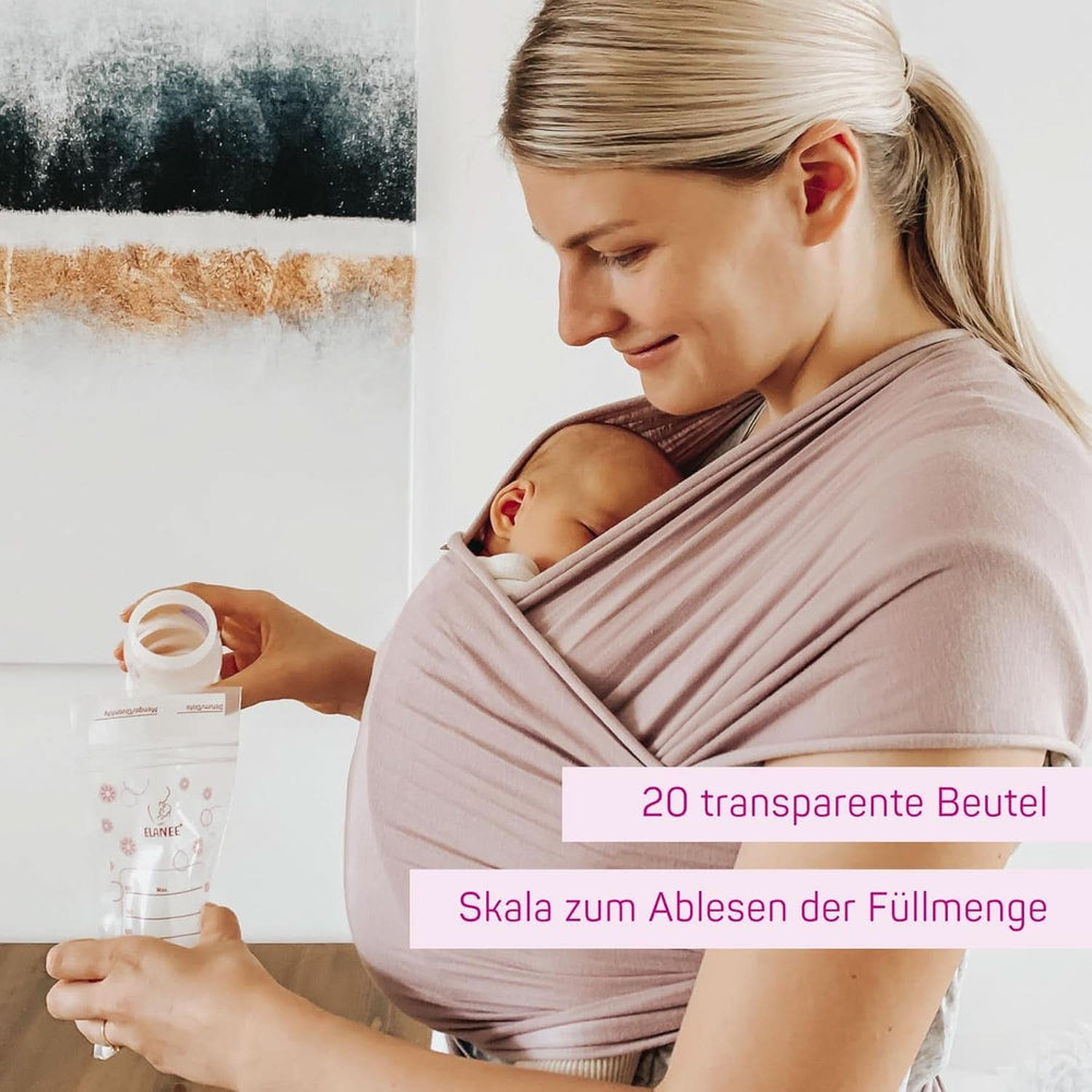 ELANEE Muttermilchbeutel, Aufbewahren & Einfrieren von Muttermilch, Geschmackneutral Und Vorsterilisiert, Doppelter Sicherheitsverschluss, 20 Stück, Mit Standfuß (711-00) Aliments pour bébés et accessoires d'allaitement Naty Shop