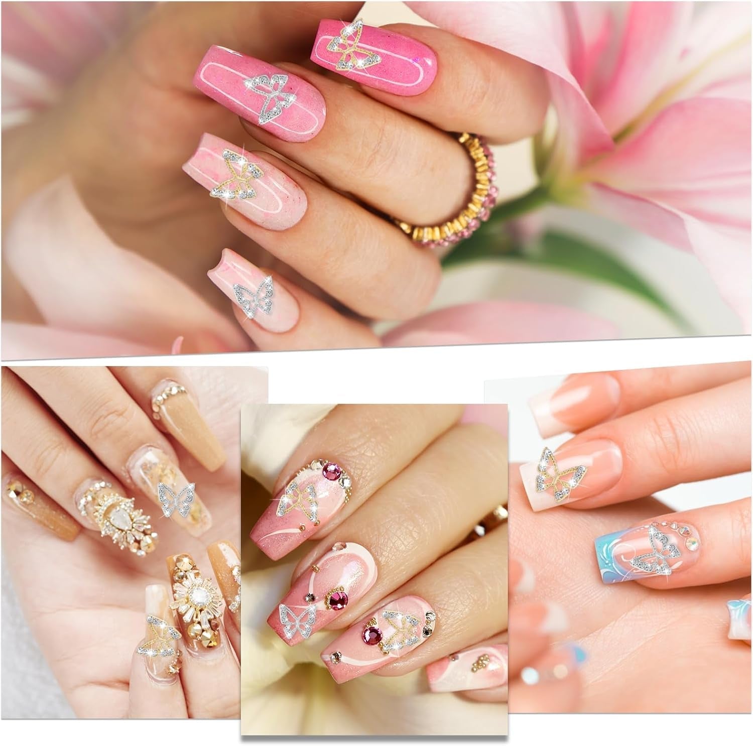 20pcs Charms à Ongles Papillon Paillettes, Strass Nail Art, Pierres à Ongles, Nail Art Papillon, Strass, Breloques à Ongles de la Saint-Valentin, Décoration de Étui de Téléphone Portable DIY