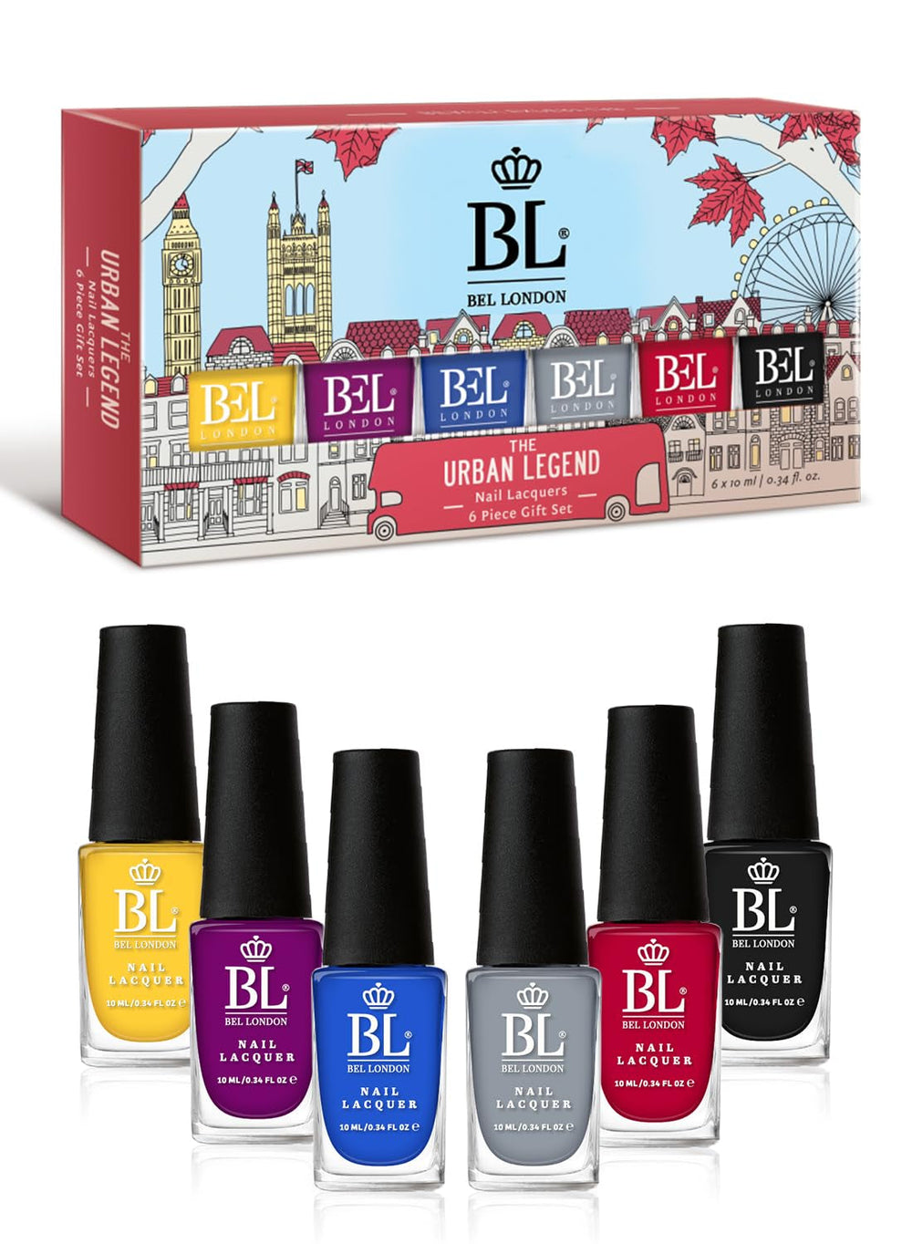 Bel London Urban Legend - Set de ojă cu uscare rapidă - Set de ojă non-toxice, ecologice și normale, fără lumină UV, pentru o manichiură perfectă acasă, 6 culori