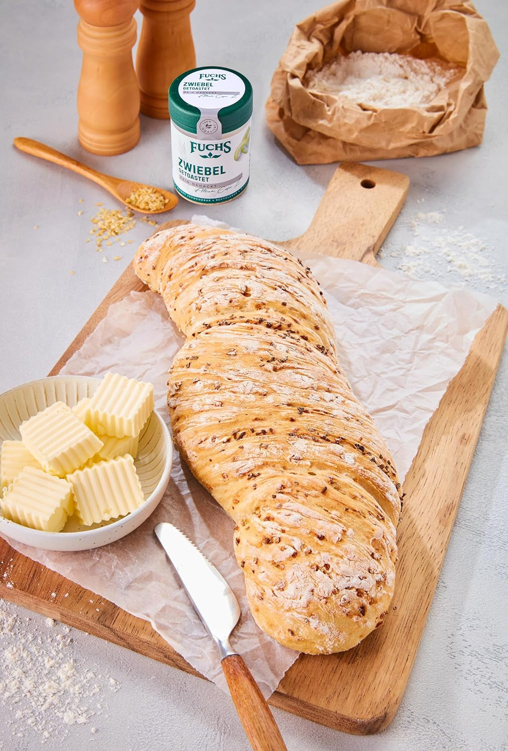 Fuchs Gewürze - Zwiebel getostat - Zwiebeln für Dips, Schmorgerichte oder Hamburger finement haché - Ingrédients naturels - 55 g dans une dose wiederverwendbarer, recyclebarer