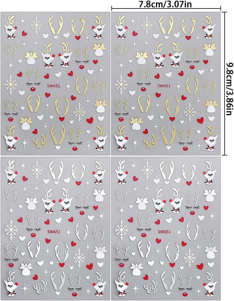 Autocollants pour ongles en forme de flocon de neige de dessin animé, autocollants pour ongles de Noël, autocollants, dessins d'ongles de Noël, nail art, cerf, flocons de neige, autocollants pour ongles de Noël, accessoires pour ongles d'hiver