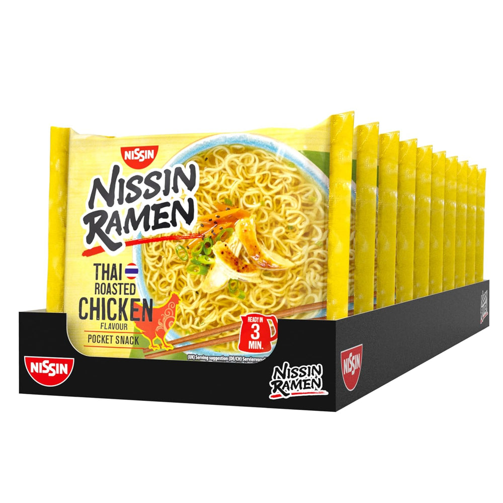 Nissin Ramen – Poulet au four thaïlandais, paquet de 10 nouilles instantanées de style asiatique, recette thaïlandaise, cuisine asiatique rapide et facile (10 x 65 g)