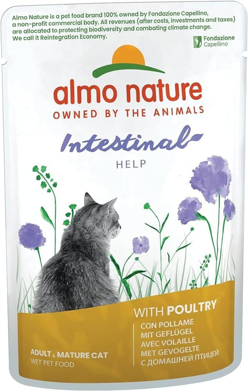 Almo Nature Functional - Intestinal Help - Nourriture humide pour chats adultes et matures aux intestins sensibles - à la volaille - soutient le microbiome - 70 g (paquet de 30)