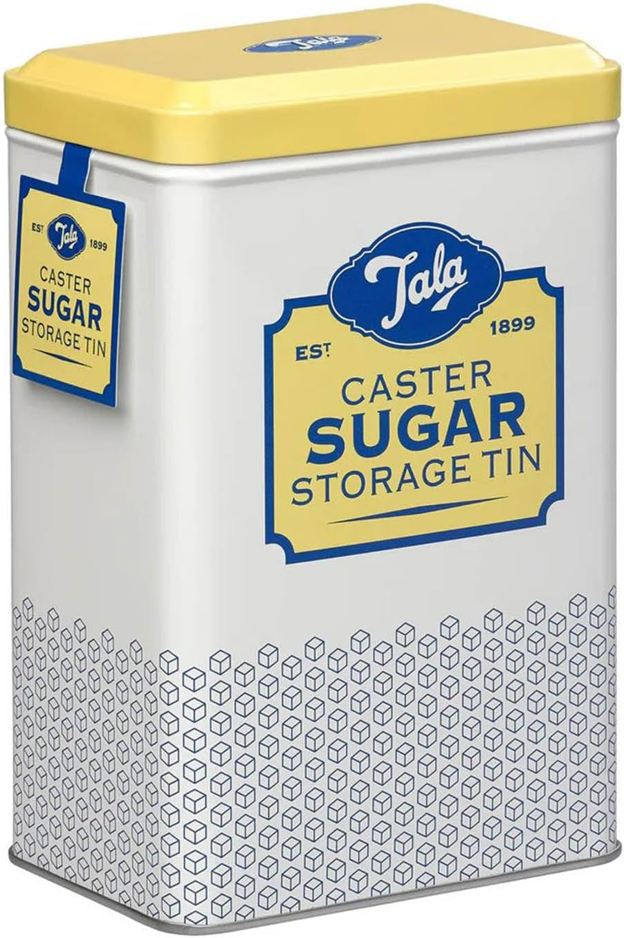 Tala Originals Boîte de rangement en métal au design rétro jaune et crème peut contenir un sac entier de sucre en poudre