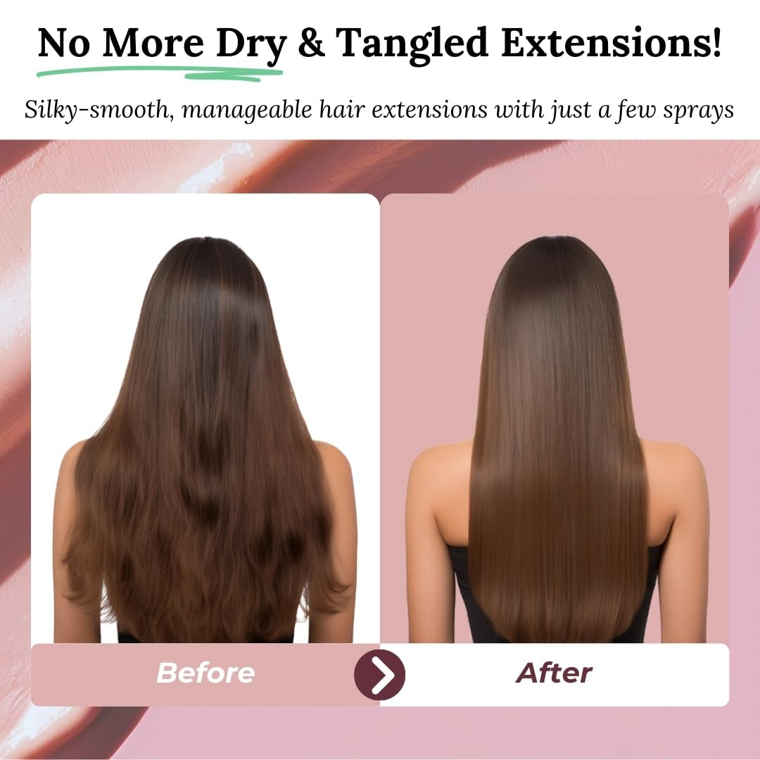 Spray biphasé pour l'entretien des extensions de cheveux humains | kératine, collagène et B5 hautement concentrés | protection et brillance pour extensions de cheveux naturels | idéal pour les extensions de cheveux humains et les tresses de cheveux humains | Pack de 2 produits démêlants pour cheveux Naty Shop