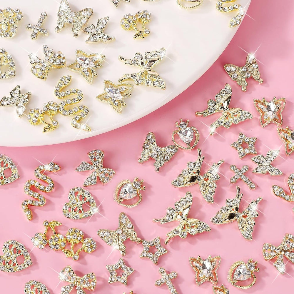 24 pièces Nagel-Charms, Y2K-Legierung, Nail Art, Strass-Charms, 3D-Herz, Schleife, Schmetterling, Charm Mit Strasssteinen, Kirsch-Nagel-Edelsteinen, Glänzender Schmuck