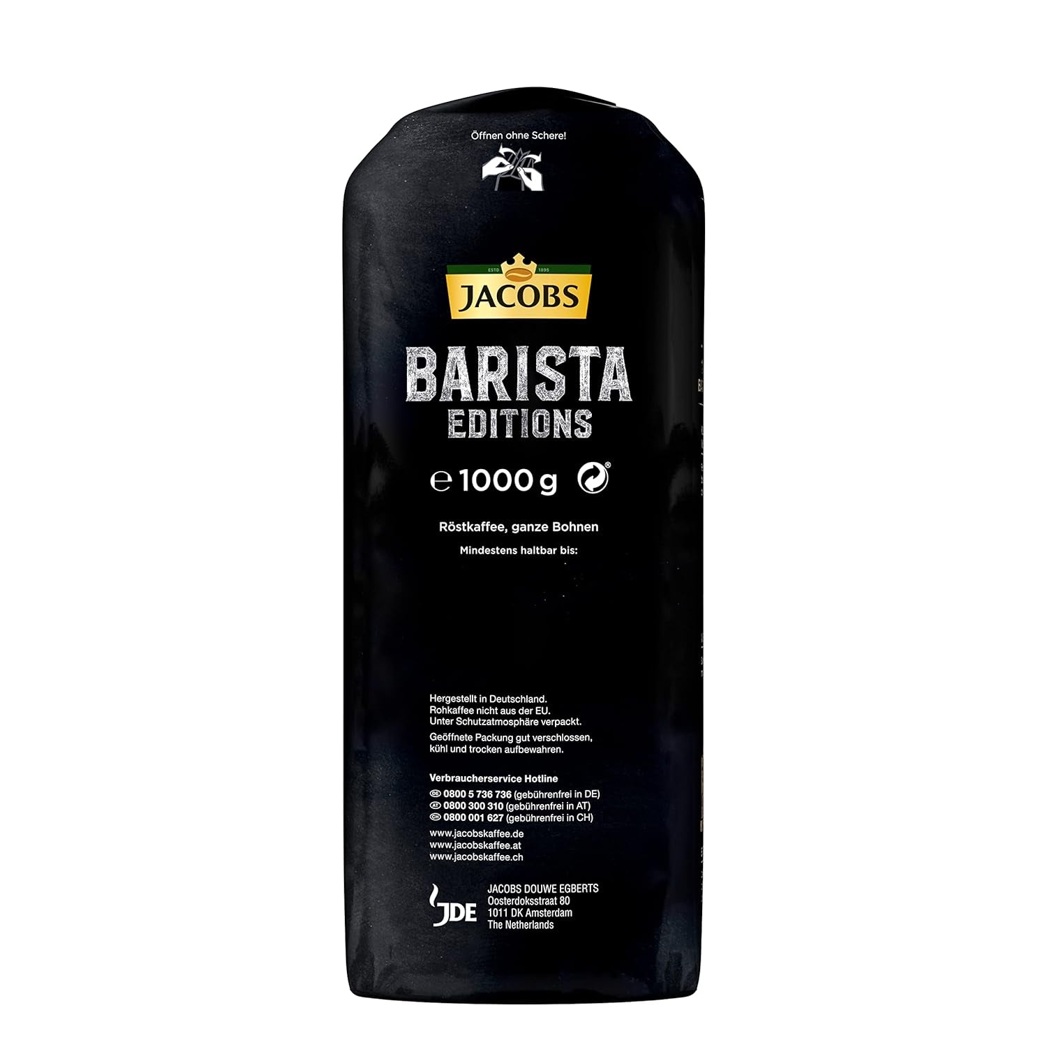 Café en grains Jacobs Barista Crema 1kg – Équilibré, notes d'agrumes, noix, grains Arabica et Robusta, intensité 5/10, idéal pour Caffè Crema (paquet de 2)