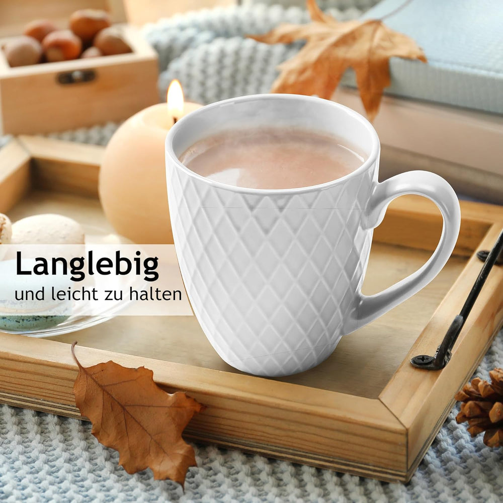 MIAMIO - Service de table en céramique, 24 pièces, service combiné pour 6 personnes - Passe au lave-vaisselle et au micro-ondes - Collection Palmanova (Blanc)