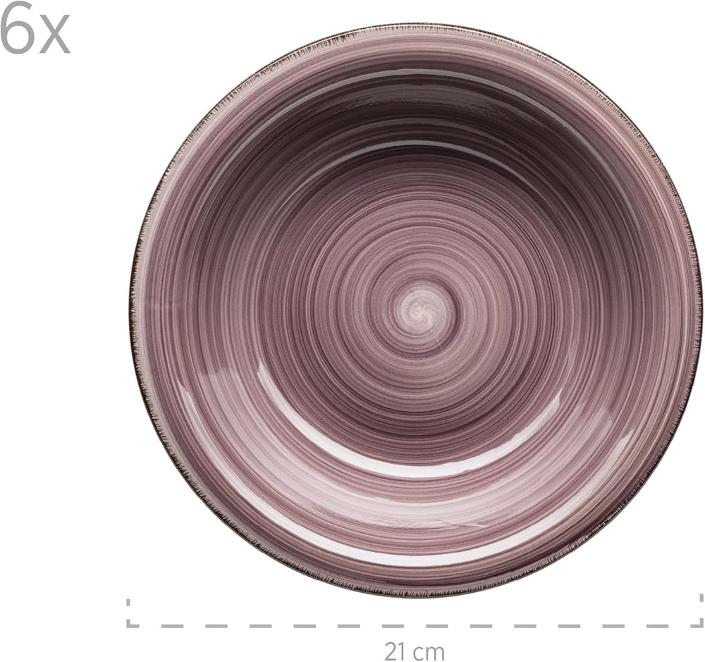 MÄSER 931951 Bel Tempo II Service de table pour 6 personnes Look vintage moderne Service de table 12 pièces Peint à la main Baie Violet Céramique