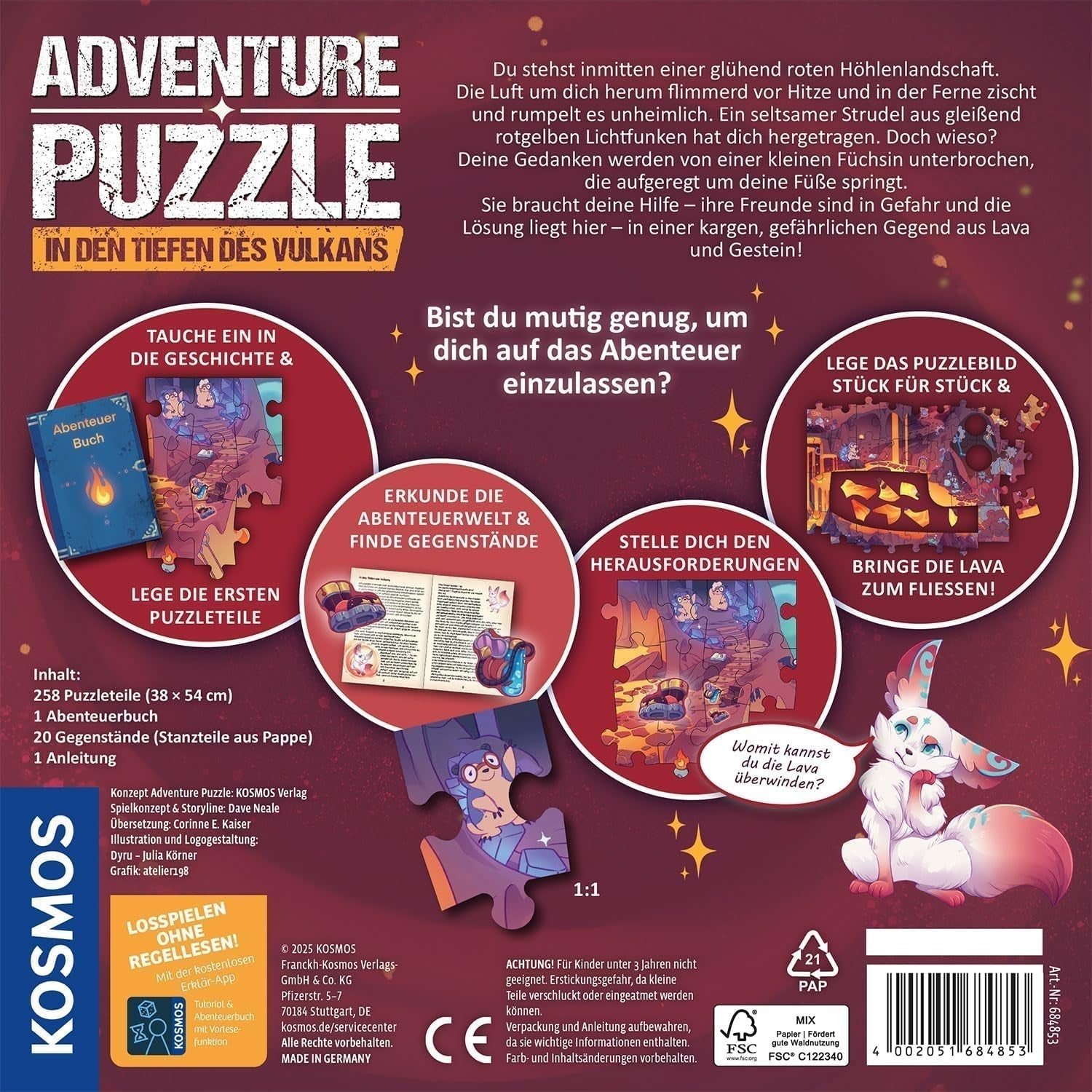 KOSMOS 684853 Puzzle aventure Den Tiefen Des Vulkans, 258 pièces, puzzle d'aventure interactif pour enfants de 8 ans et plus, découvrez une histoire d'aventure avec chaque pièce de puzzle Puzzle Naty Shop