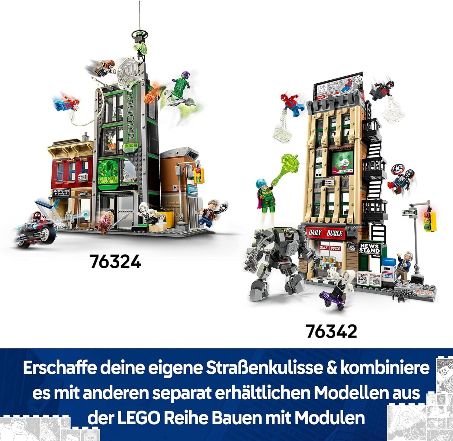 LEGO | Marvel Spider-Man vs. Mysterio: Daily Bugle - Superhelden Spielzeug mit Mech Actionfigur und 7 Minifiguren - Kinder Geschenk für Jungen ab 10 Jahren, Mädchen und Fans - 76342